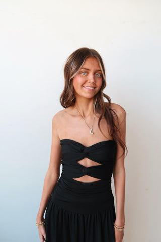 Wilshire Black Strapless Dress With A Twist