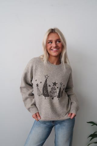 Tan Sequin Christmas Tree Sweater