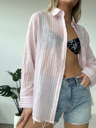 Ivory & Pink Striped Button Down