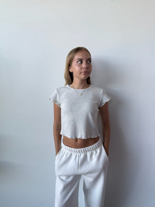 Heather White Mini Waffle Short Sleeve Top