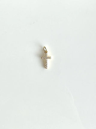 Mini Rhinestone Cross Charm Gold