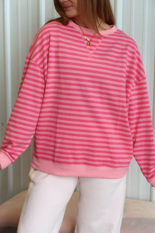 Oversized Pink Striped Crewneck