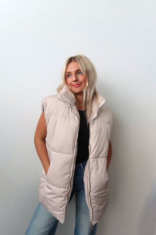 Oatmeal Reversible Puffer Vest