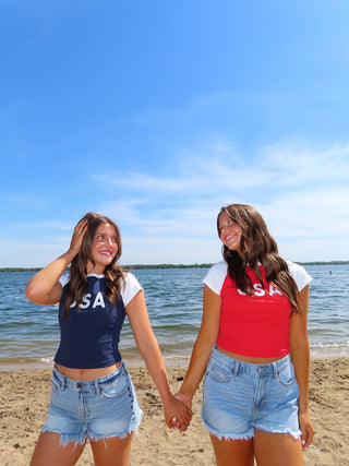 Cap Sleeve ‘USA’ Baby Tee - Navy/White