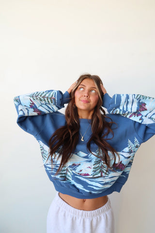 Alpine Ski Scene Oversized Crew Sweatshirt