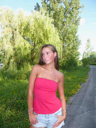 Red Flare Strapless Top