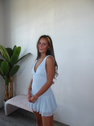 Baby Blue V-Neck Ruffle Dress