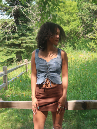 Brown Mini Skort with Slit