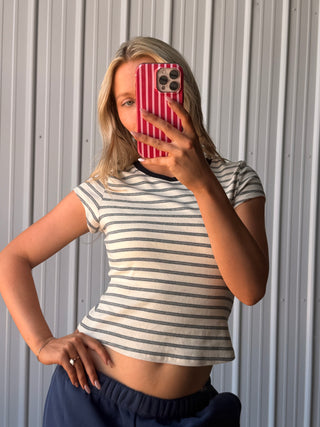 Cream & Navy Striped Short Sleeve