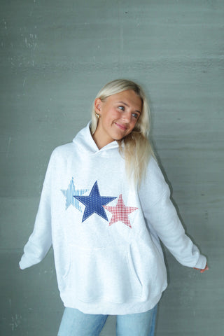 Red White & Blue 3 Star Embroider Hoodie