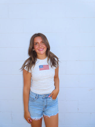 Grey Flag Embroidered T-Shirt