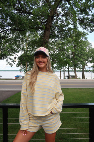 Yellow/Baby Blue Striped Lounge Shorts