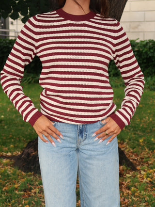 Burgundy Striped Long Sleeve Sweater