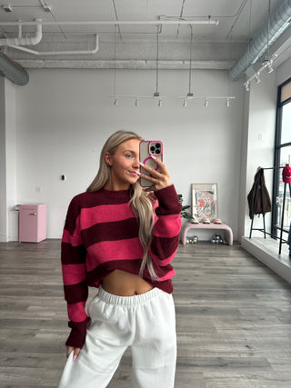 Berry Striped Oversized Sweater