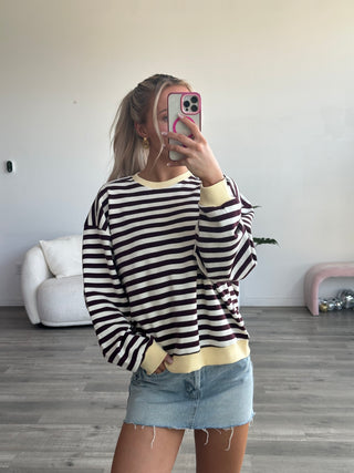 Butter & Burgundy Striped Sweater