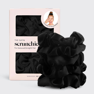 Kitsch Satin Sleep Scrunchies 5 Pieces - Black