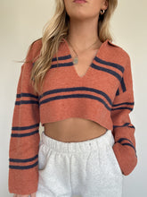 Load image into Gallery viewer, Cropped Collared Sweater With Stripes
