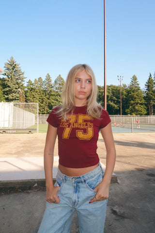 Burgundy Los Angeles “75” Jersey Baby Tee