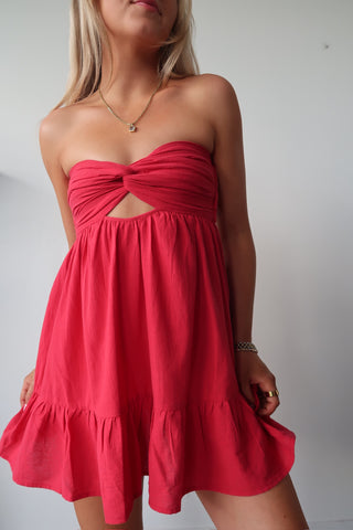 Red Strapless Dress With Open Back