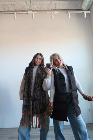 Long Black Hooded Puffer Vest