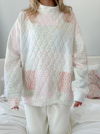 Quilted Pastel Mock Neck Sweatshirt
