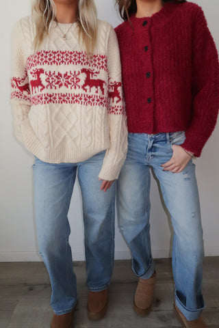 Cream Reindeer Holiday Sweater