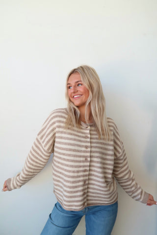 Tan Stripe Lightweight Cardigan Sweater