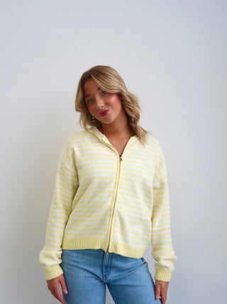 Sunday Zip Stripe Sweater - Yellow & White