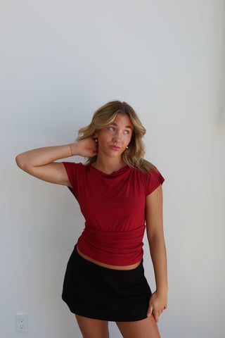 Red Drape Boat Neck Top