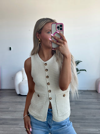 Round Neck Button Down Sweater Vest