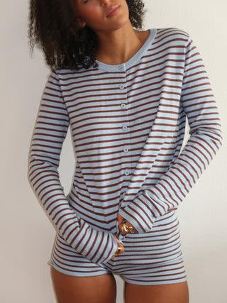 Blue and Brown Button Up Sweater