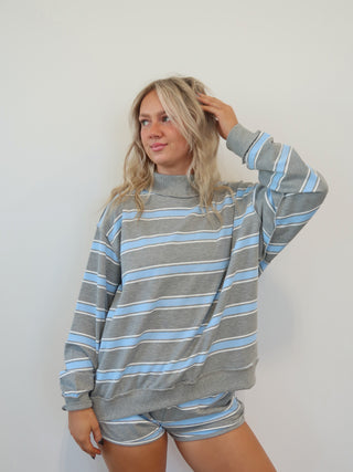 Grey & Blue Striped Shorts