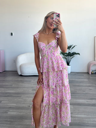 Pink Multi Floral Ruffle Maxi Dress