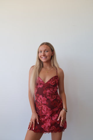 Red Toned Floral Mini Dress