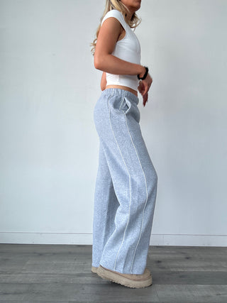 Heather Grey Staple Low Rise Side Stripe Wide Leg Sweatpants