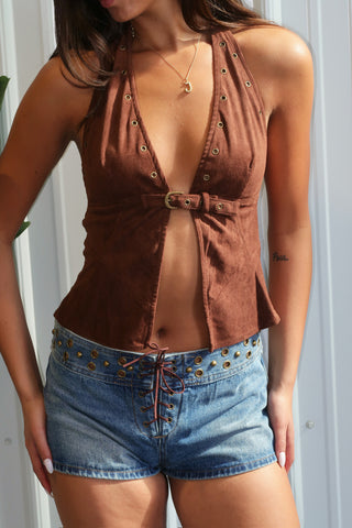 Lace Up Denim Shorts
