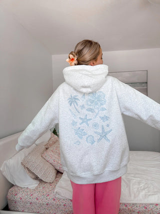 Pearl Grey Tropical Embroider Hoodie