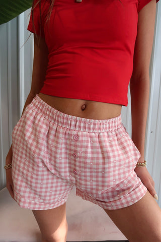 Pink Gingham & Hearts Boxer Shorts