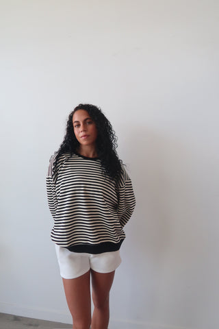 Black & White Striped Relaxed Pullover