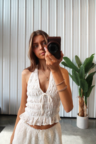 Ivory Ruched V-Neck Halter Top