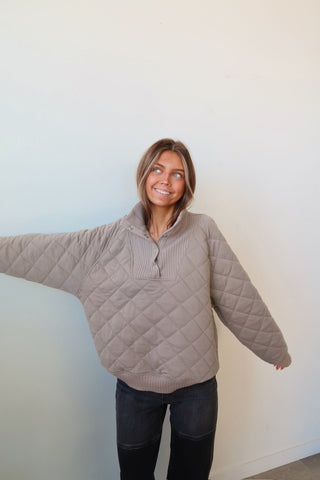 Taupe Quilted Snap Pull Over