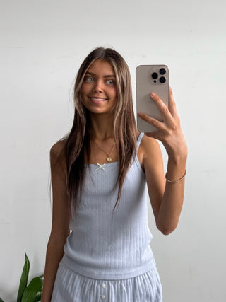Ice Blue Pajama Tank With Bow