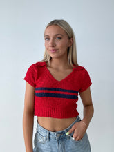 Load image into Gallery viewer, Cropped Red Sweater With Navy Strip
