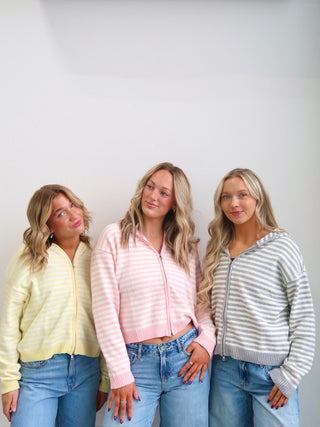 Sunday Zip Striped Sweater - Grey & White