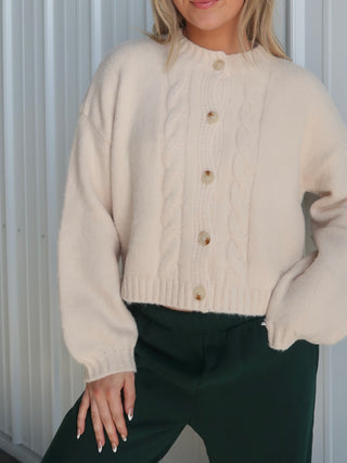 Cream Cable Knit Cardigan Sweater