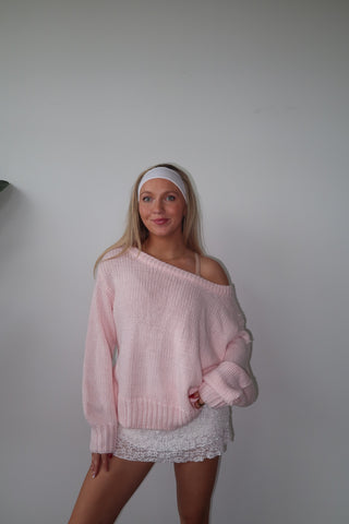 Pale Pink Off The Shoulder Knit Sweater
