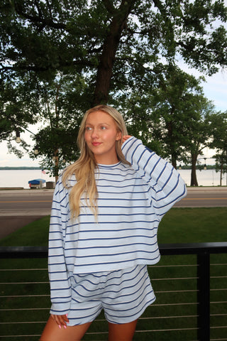 Baby Blue/Navy Striped Lounge Long Sleeve