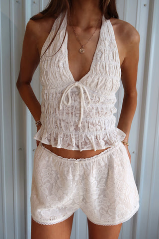 Ivory Ruched V-Neck Halter Top