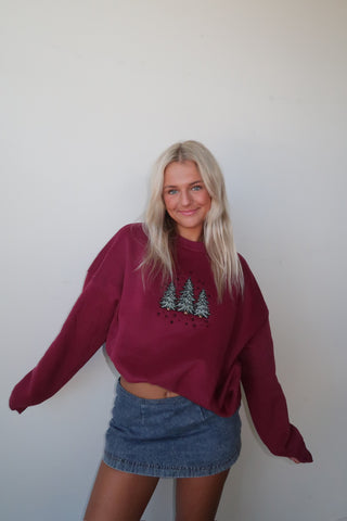 Burgundy Christmas Tree Crewneck