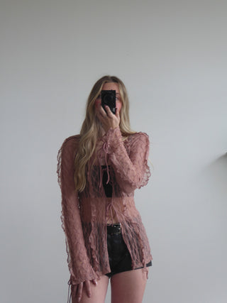 Dusty Rose Mesh Front Tie Long Sleeve